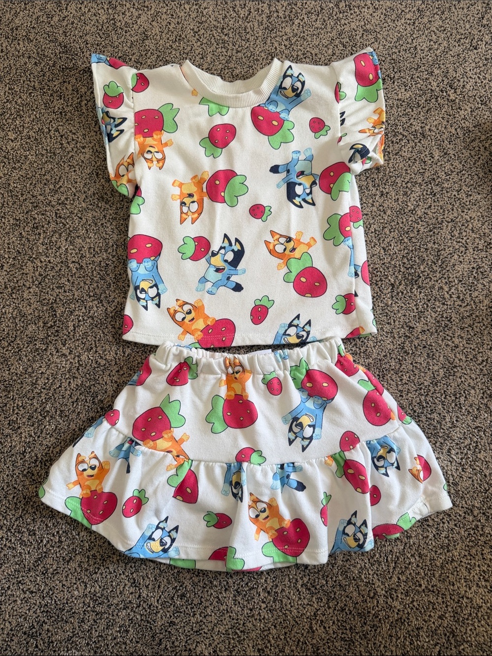 Toddler White Strawberry & Bluey Character Top & Skort Set, Size 3T